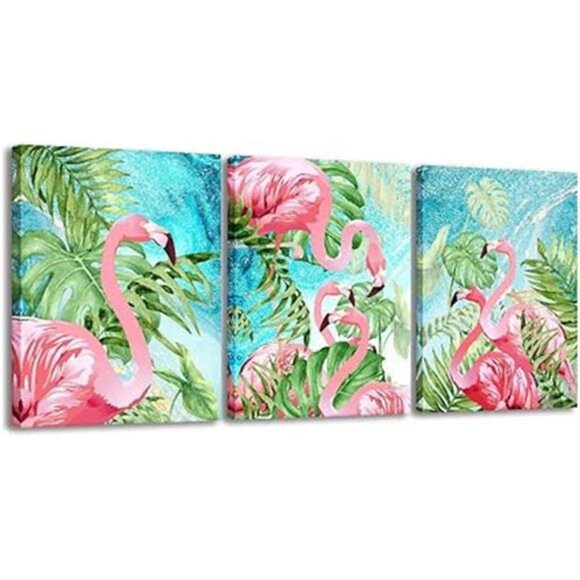 RUISHI Canvas Wall Art 3 Pieces Flamingo Boho Decor for Bedroom Animal Picture - Picture 6 of 6